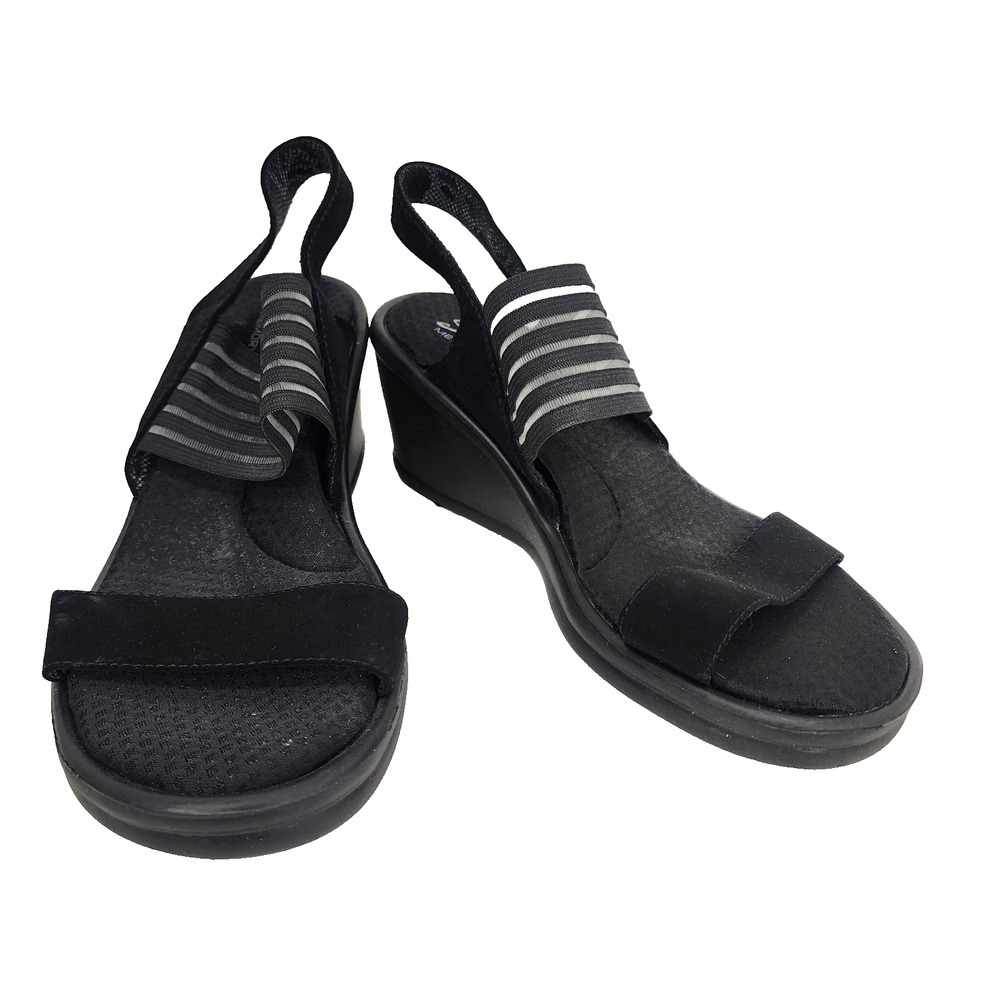 Skechers Womens Cali Rumblers Sci Fi Size 9 Black Slingback Wedge Sandals Casual